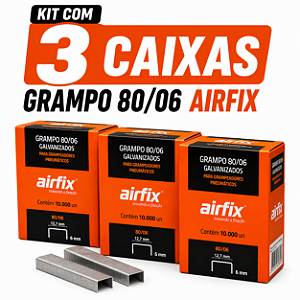 Grampo 80/06 Caixa c/ 10.000 Unid. Airfix 3 Caixas 30.000 Grampos