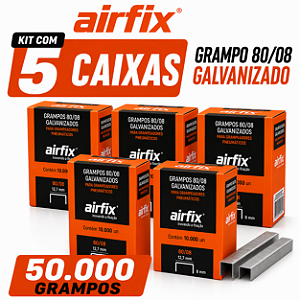 Grampo 80/08 Airfix 50.000 Grampos 5 Caixas Rendimento para Estofador Marcenaria MDF Madeira