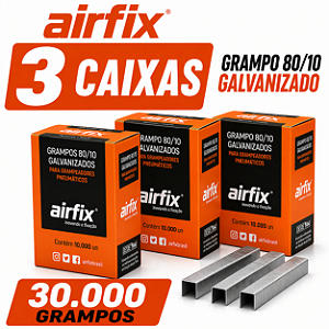 Grampo 80/10 Caixa c/ 10.000 Unid. Airfix 3 Caixas 30.000 Grampos