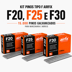 Kit Pinos Tipo F Airfix 3 Caixas F20, F25 e F30 15.000 Pinos Galvanizado Para Marcenaria e Móveis