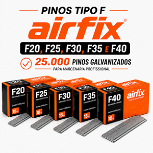 Kit Pinos Tipo F Airfix 5 Caixas (F20, F25, F30, F35 e F40) 25.000 Pinos Galvanizado Marcenaria