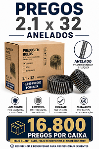 Pregos em Rolo 2.1x32 Anelado para Pregador Pneumático Linha Profissional Alta Fixação Pallet Madeira 16.800 Unidades