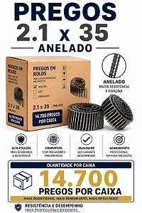 Pregos em Rolo 2.1x35 Anelado para Pregador Pneumático Linha Profissional Alta Fixação Pallet Madeira 14.700 Unidades