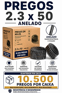 Pregos em Rolo 2.3x50 Anelado para Pregador Pneumático Linha Profissional Alta Fixação Pallet Madeira 10.500 Unidades