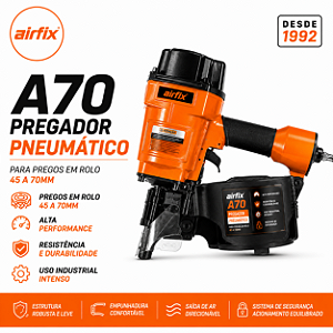 Pregador Pneumático Airfix A70 Industrial Para Pregos Coil 45 a 70mm | Ferramenta Profissional Para Pallets, Embalagens de Madeira e Construção Civil