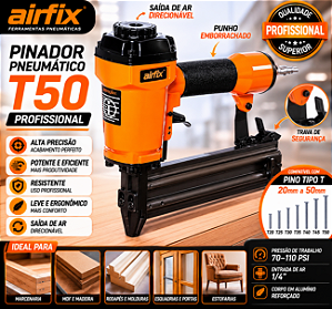 Pinador Pneumático Airfix T50 Industrial Profissional para Pinos Tipo T até 50mm