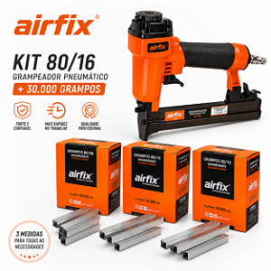 Kit Grampeador Pneumático Tapeceiro Airfix 80/16 + 30.000 Grampos 80/08 80/10 80/13 Estofado Sofá Marcenaria