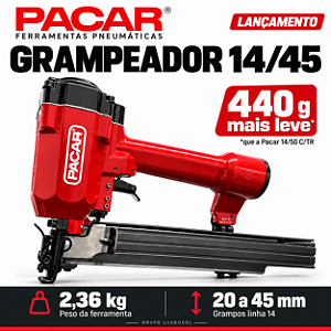 Grampeador Pneumático Pacar 14/45 Profissional para Madeira e Estofados - Leve 2,36 kg - LANÇAMENTO
