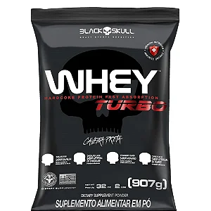 Whey Concentrado TURBO p/ Ganho de Massa Muscular - Black Skull 907G - Refil