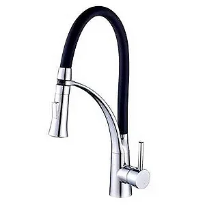 TORNEIRA COZINHA GOURMET FLEXIVEL MONOCOMANDO PRETO ACABAMENTO CROMADO