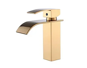 TORNEIRA BANHEIRO LAVABO CASCATA MISTURADOR MONOCOMANDO BAIXA DOURADA GOLD