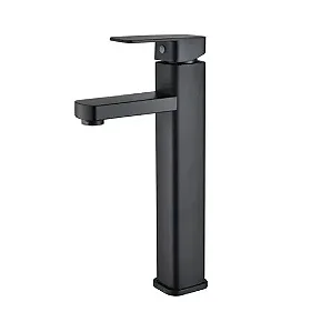 TORNEIRA BANHEIRO LAVABO MISTURADOR MONOCOMANDO QUADRADA BICA ALTA PRETO BLACK FOSCO