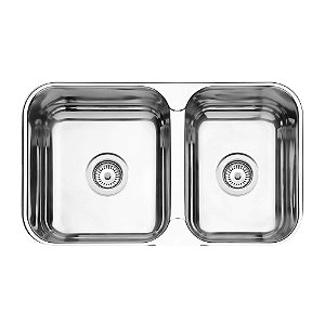 Cuba Dupla de Sobrepor/Embutir em Aço Inox Escovado com Válvula Tramontina Isis 2C 34-28 BS 69x40 cm