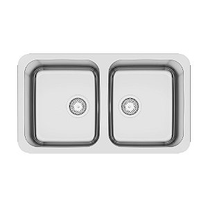 Cuba Dupla de Embutir em Aço Inox Escovado com Válvula Tramontina Dora Duo 77,5x45 cm