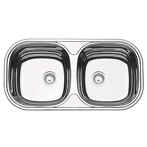 Cuba Dupla de Sobrepor/Embutir em Aço Inox Alto Brilho com Válvula Tramontina Isis 2C 34 BS 78x40 cm