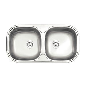 Cuba Dupla de Sobrepor/Embutir em Aço Inox Escovado com Válvula Tramontina Isis 2C 34 BS 78x40 cm