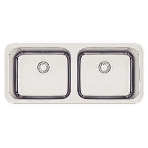 Cuba Dupla de Embutir em Aço Inox Escovado com Válvula Tramontina Dora Duo 2C 40 BL 89x39 cm