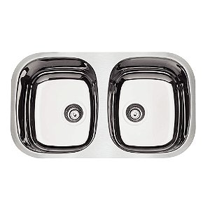 Cuba Dupla de Embutir em Aço Inox Alto Brilho com Válvula Tramontina Isis 2C 34 BL 77x45 cm