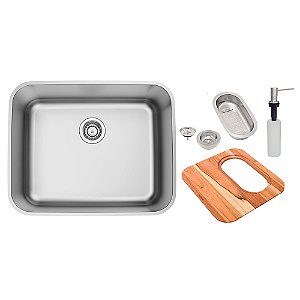 Cuba de Sobrepor/Embutir em Inox Escovado com Cesto, Dosador e Tábua Tramontina Dora 50x40 cm