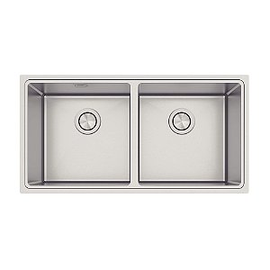 Cuba Dupla de Sobrepor em Aço Inox Escovado com Válvula Tramontina Quadrum 2C 40