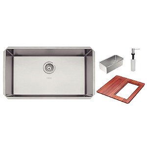 Cuba de Embutir em Inox Acetinado com Dosador, Tábua, Cesto e Válvula Tramontina Quadrum 70x40 cm