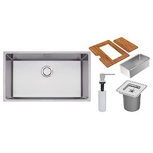 Cuba de Sobrepor em Inox Acetinado com Lixeira, Dosador, Cesto e Tábua Tramontina Quadrum 70x40 cm