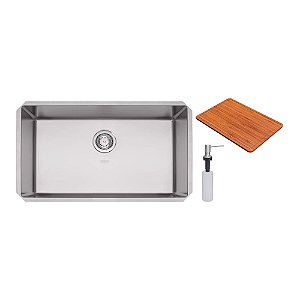 Cuba de Embutir em Aço Inox Acetinado com Dosador, Tábua e Válvula Tramontina Quadrum 70x40 cm