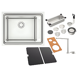 Cuba de Sobrepor Tramontina Design Collection Workstation Quadrum Deep 50 em Aço Inox com Acessórios