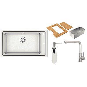 Cuba de Sobrepor com Misturador, Tabua, Escorredor e Dosador Tramontina Square 86x50cm - Aço Inox