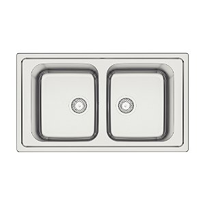 Cuba Dupla de Sobrepor em Aço Inox Escovado com Válvula Tramontina Marea Deep 2C 34 86x50 cm