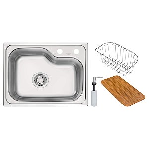 Cuba de Embutir em Inox Escovado com Válvula, Dosador, Cesto e Tabua Tramontina Morgana 42x55 cm