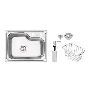 Cuba de Sobrepor em Aço Inox Escovado com Válvula, Cesta e Dosador Tramontina Morgana 48 FX 55x42 cm