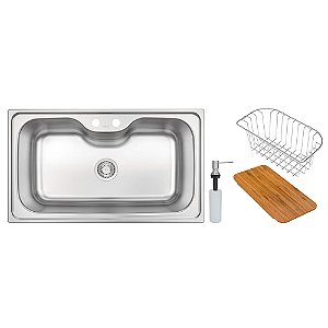 Cuba de Sobrepor em Inox Escovado com Dosador, Tábua, Cesto e Válvula Tramontina Morgana 86x50 cm