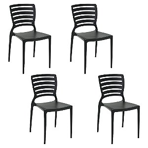 Kit Cadeira de Plástico com Encosto Horizontal Sofia Tramontina - 4 Un - Preto