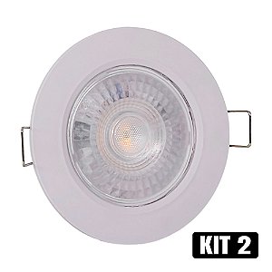 Kit 2 Spot LED 7W Embutir Redondo Branco Frio