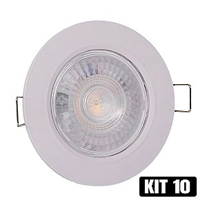 Kit 10 Spot LED 7W Embutir Redondo Branco Frio