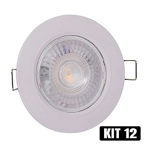 Kit 12 Spot LED 7W Embutir Redondo Branco Frio