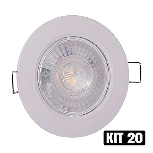 Kit 20 Spot LED 5W Embutir Redondo Branco Quente
