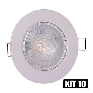 Kit 10 Spot LED 5W Embutir Redondo Branco Frio