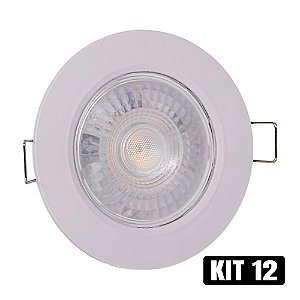 Kit 12 Spot LED 5W Embutir Redondo Branco Frio