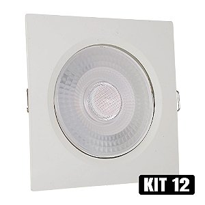 Kit Spot LED 7W Embutir Quadrado - Branco Quente - 12 un
