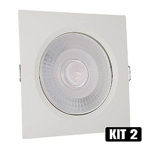 Kit 2 Spot LED 7W Embutir Quadrado Branco Frio