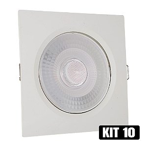 Kit 10 Spot LED 5W Embutir Quadrado Branco Quente