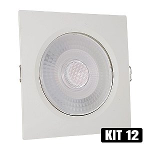 Kit 12 Spot LED 5W Embutir Quadrado Branco Quente