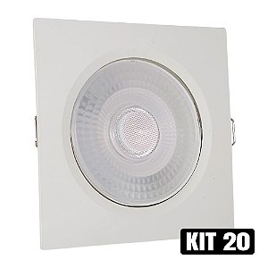 Kit 20 Spot LED 5W Embutir Quadrado Branco Quente