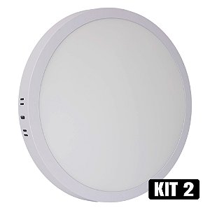 Kit 2 Plafon LED 25w Sobrepor Redondo Branco Quente