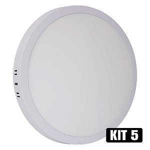 Kit 5 Plafon LED 25w Sobrepor Redondo Branco Quente