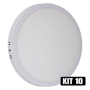 Kit 10 Plafon LED 25w Sobrepor Redondo Branco Quente