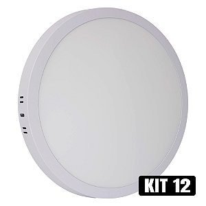 Kit 12 Plafon LED 25w Sobrepor Redondo Branco Quente