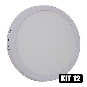 Kit Plafon LED 18w Sobrepor Redondo - Branco Frio - 12 un